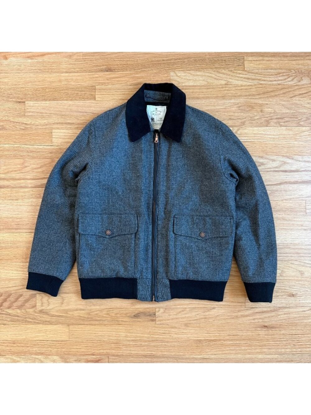 Private White V.C. Wool Cashmere Grey Glenplaid Bomber Jacket Medium
